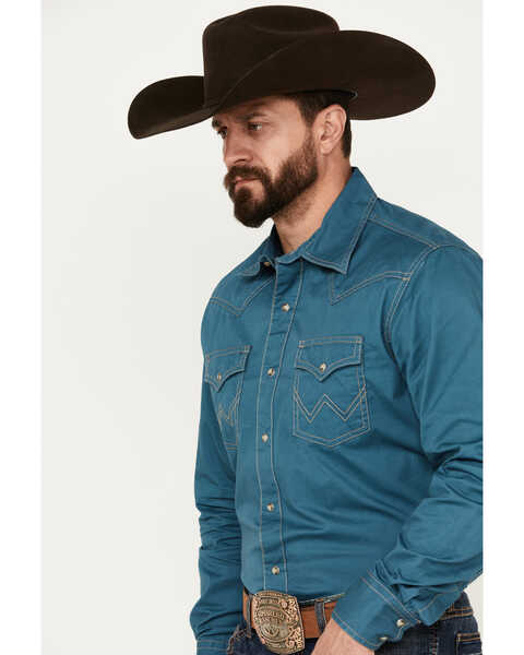 Image #2 - Wrangler Retro Men's Premium Long Sleeve Snap Western Shirt, Teal, hi-res