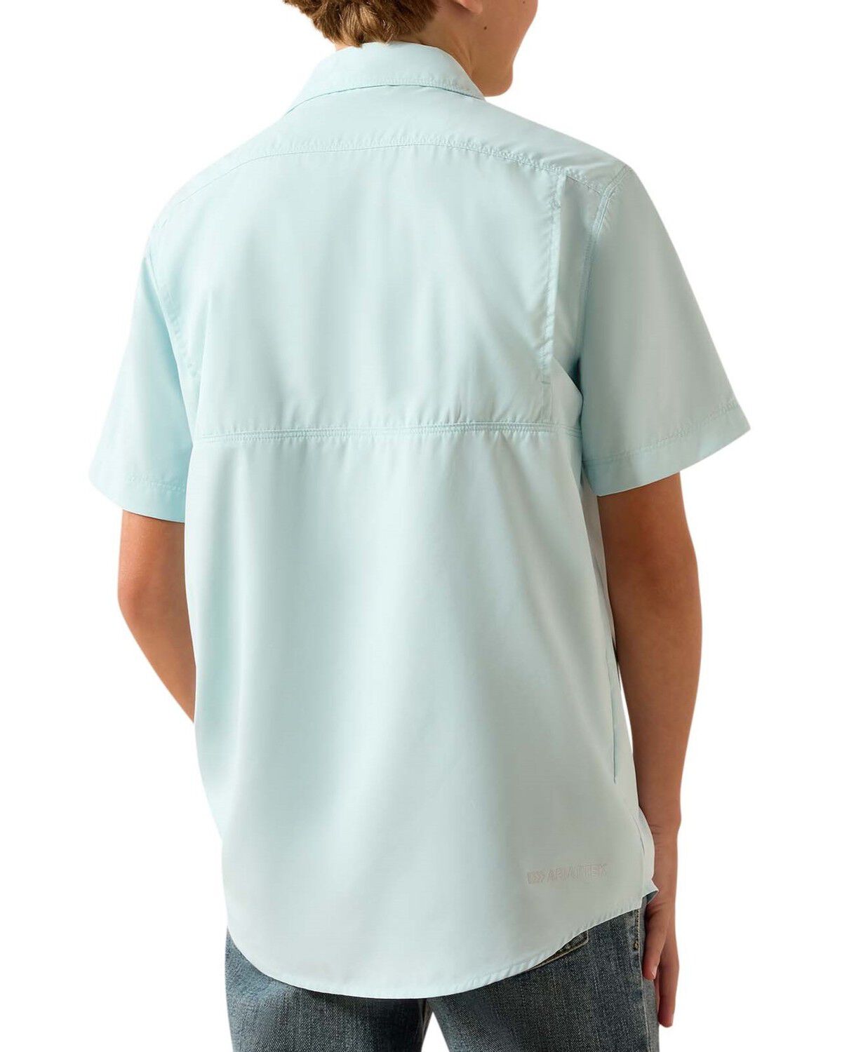 Image #2 - Ariat Boys' VentTEK&trade; Outbound Solid Short Sleeve Button-Down Western Shirt, Light Blue, hi-res