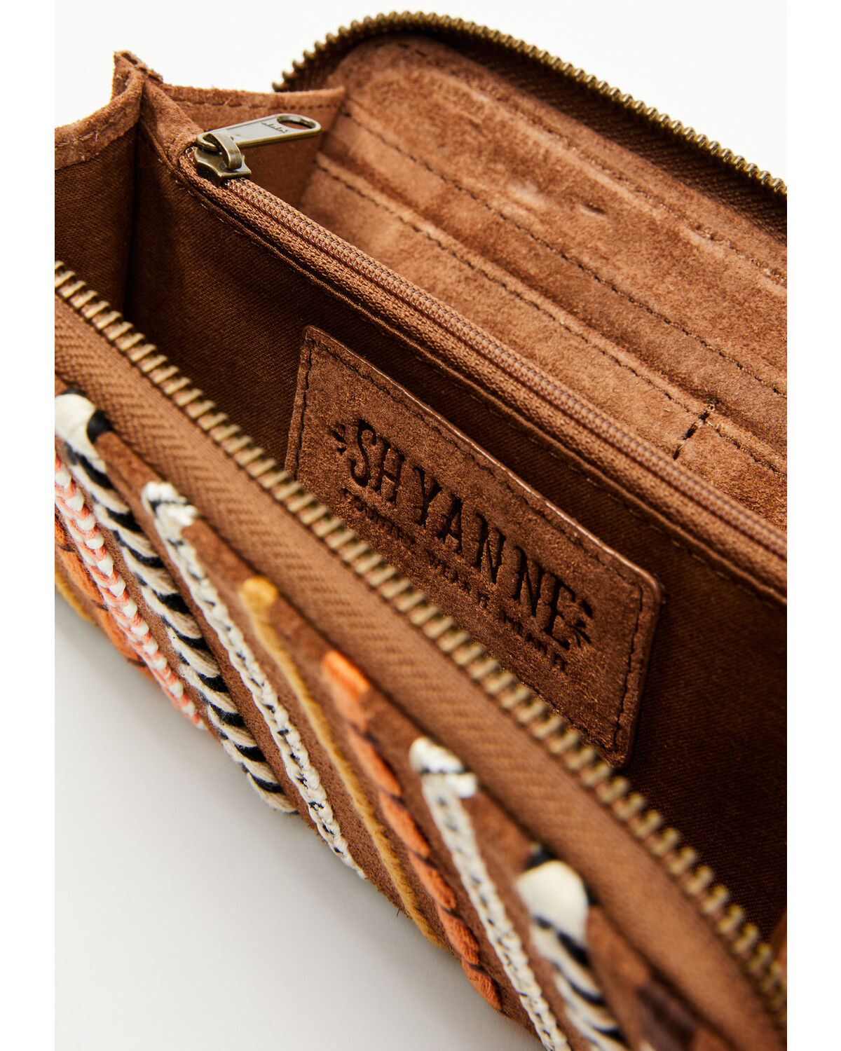 Image #2 - Shyanne Women's Wysteria Suede Woven Striped Wristlet Wallet, Brown, hi-res