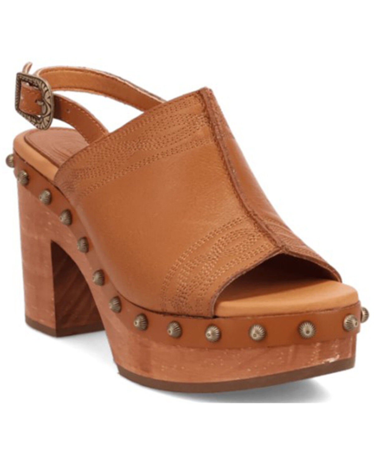 Image #1 - Dingo Women's Clover Wooden Sandals, Tan, hi-res