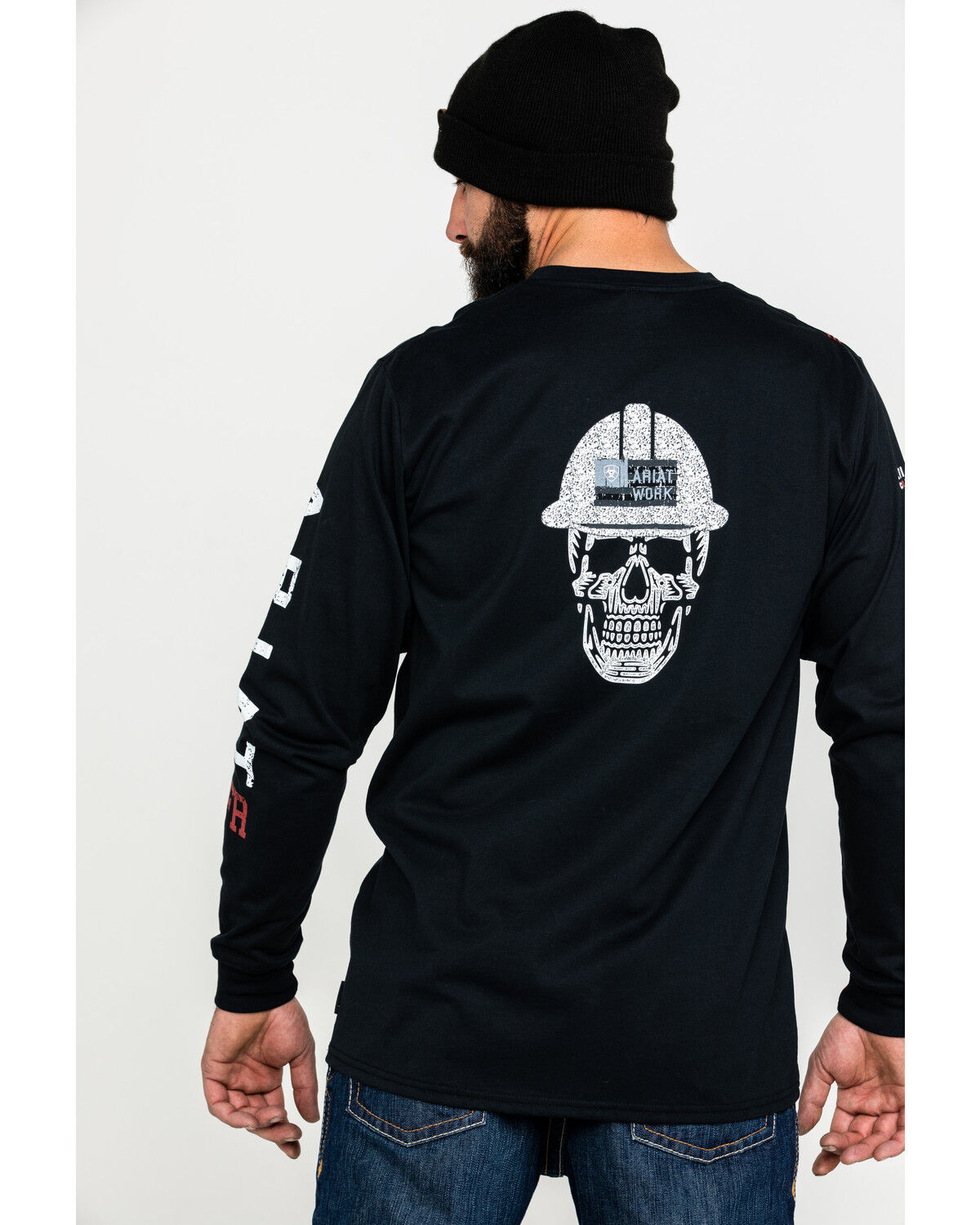 Image #1 - Ariat Men's FR Roughneck Skull Logo Crew Long Sleeve Work T-Shirt, Black, hi-res