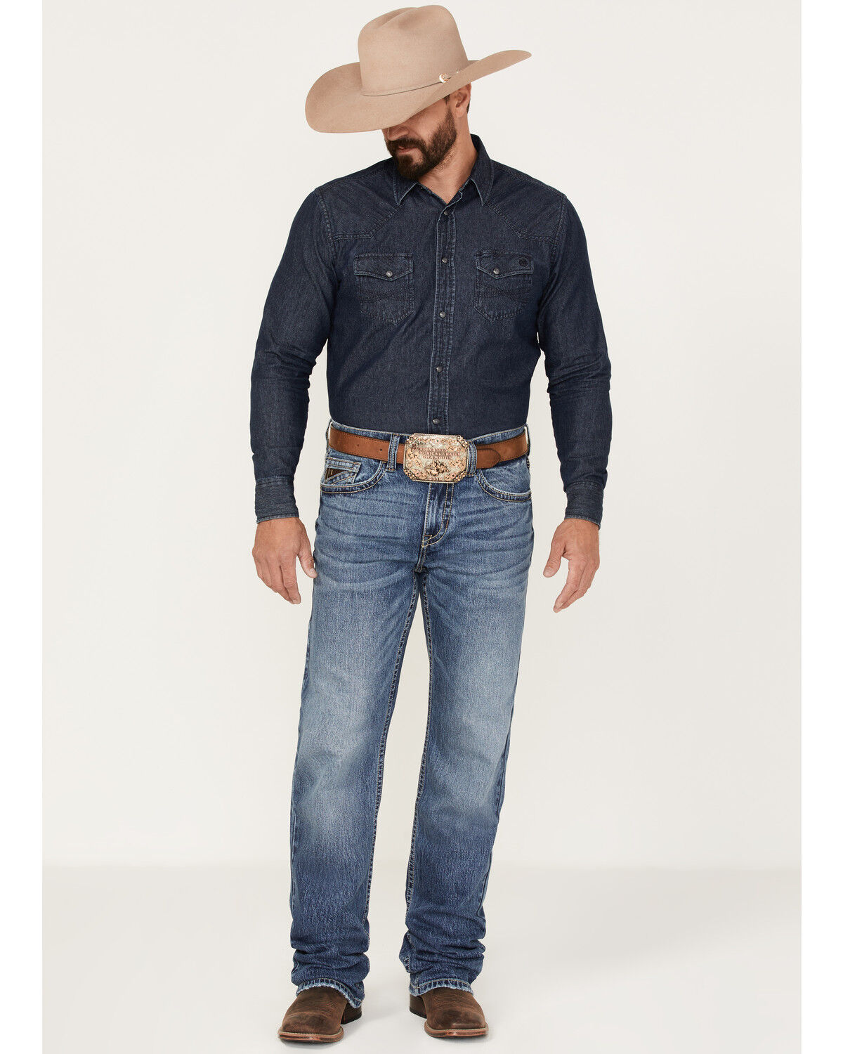 Image #1 - RANK 45® Men's Iron Horse Stackable Straight Dark Wash Heavy Still Stretch Denim Jeans, Dark Wash, hi-res