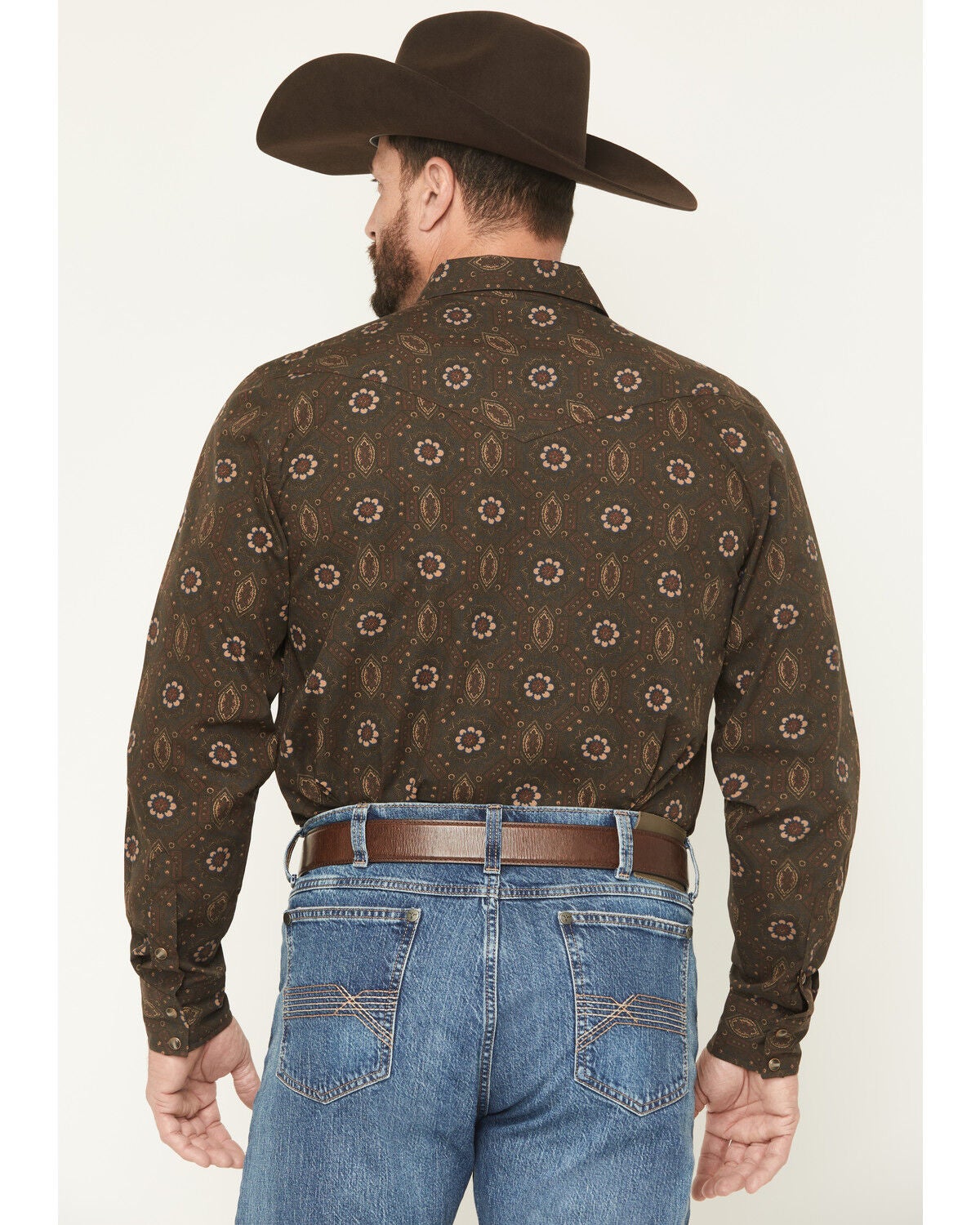 Image #4 - Gibson Trading Co Men's Bourbon Street Medallion Print Long Sleeve Snap Stretch Western Shirt - Big, Brown, hi-res