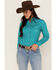 Roper Women's Geo Print Long Sleeve Snap Western Shirt, Blue, hi-res