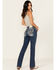 Image #1 - Miss Me Women's Dark Wash Embroidered 32" Bootcut Stretch Denim Jeans, Dark Wash, hi-res