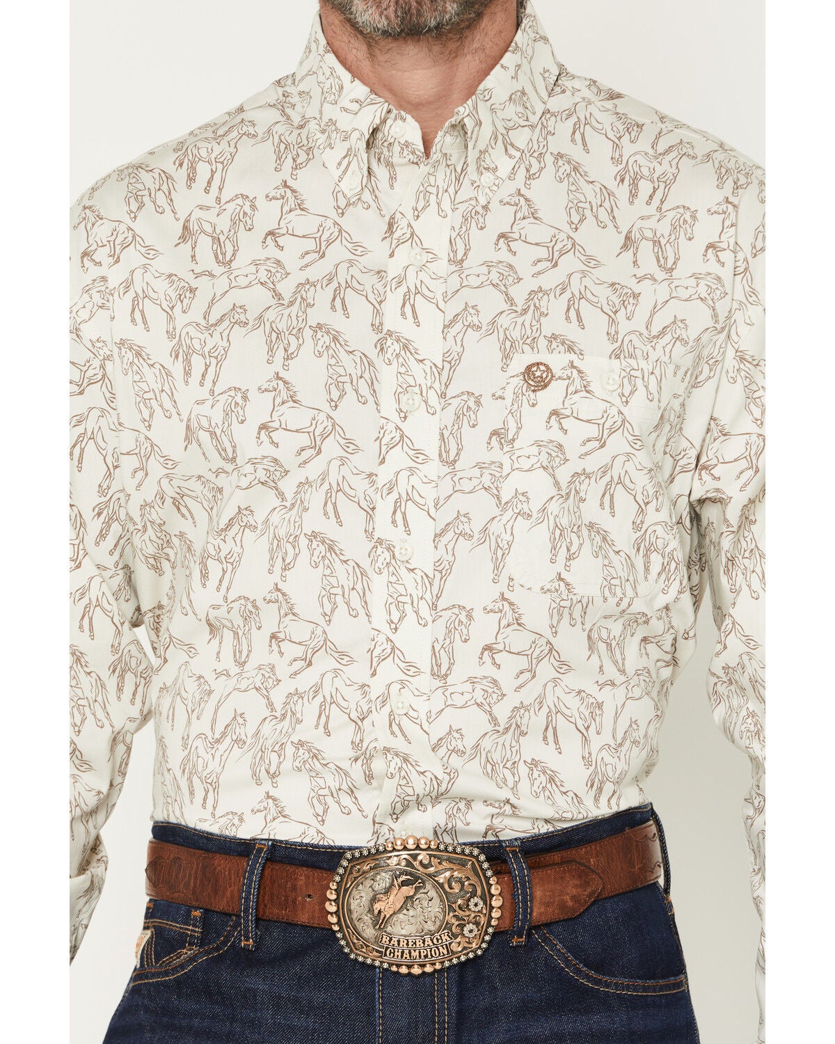 Image #3 - George Strait by Wrangler Men's Horse Print Long Sleeve Button-Down Stretch Western Shirt, Tan, hi-res