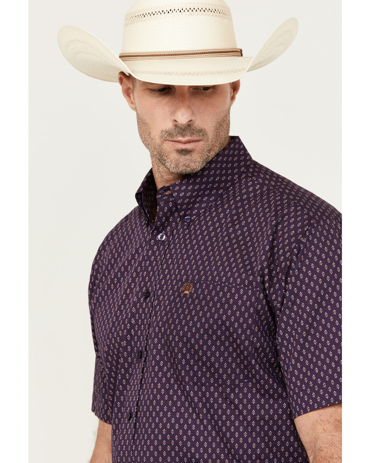 Image #2 - Cinch Men's Geo Print Short Sleeve Button-Down Western Shirt, Purple, hi-res