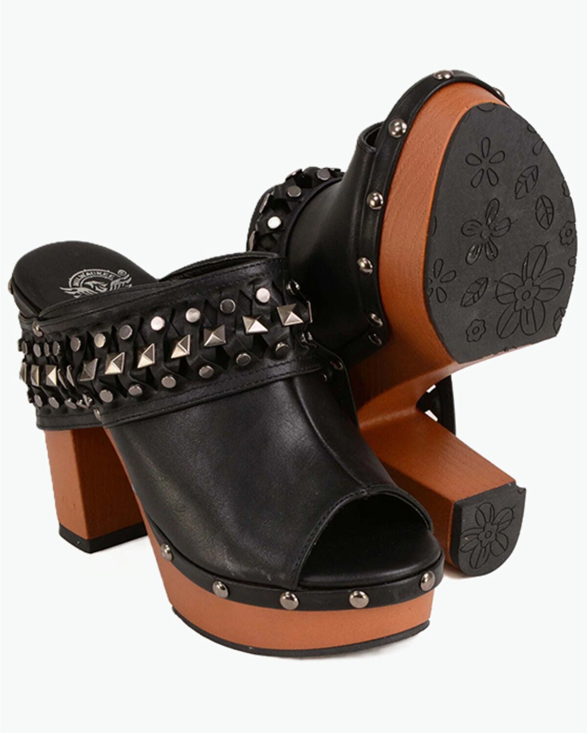 Milwaukee Leather Women's Peep Toe Clogs, Black, hi-res