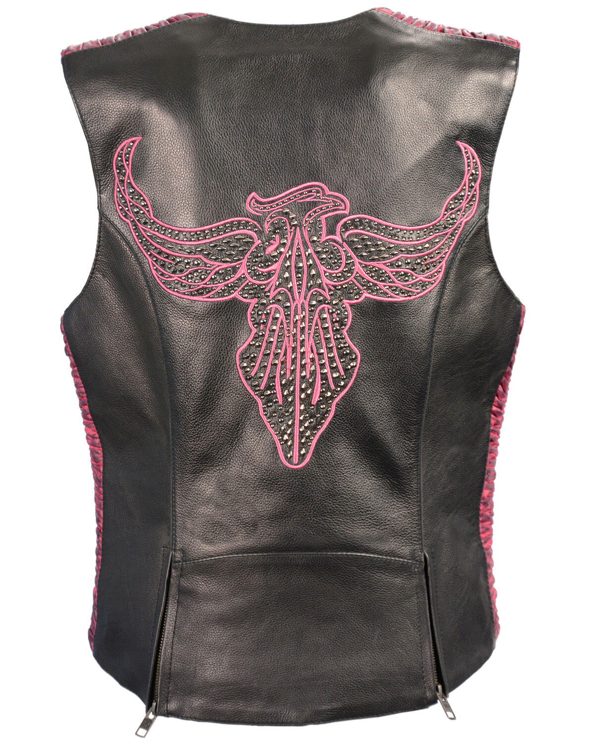 Image #3 - Milwaukee Leather Women's Phoenix Stud Embroidered Snap Front Vest - 3X, Pink/black, hi-res