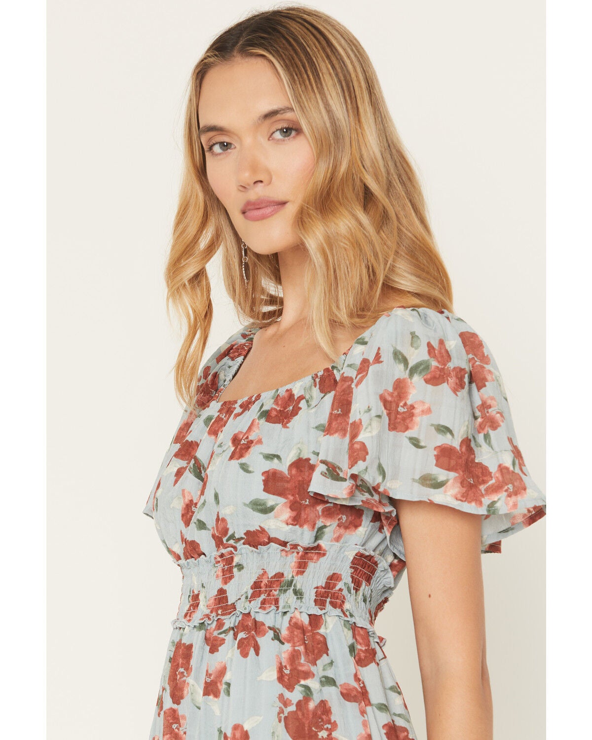 Image #2 - Wild Moss Women's Floral Print Ruffle Midi Dress, Blue, hi-res