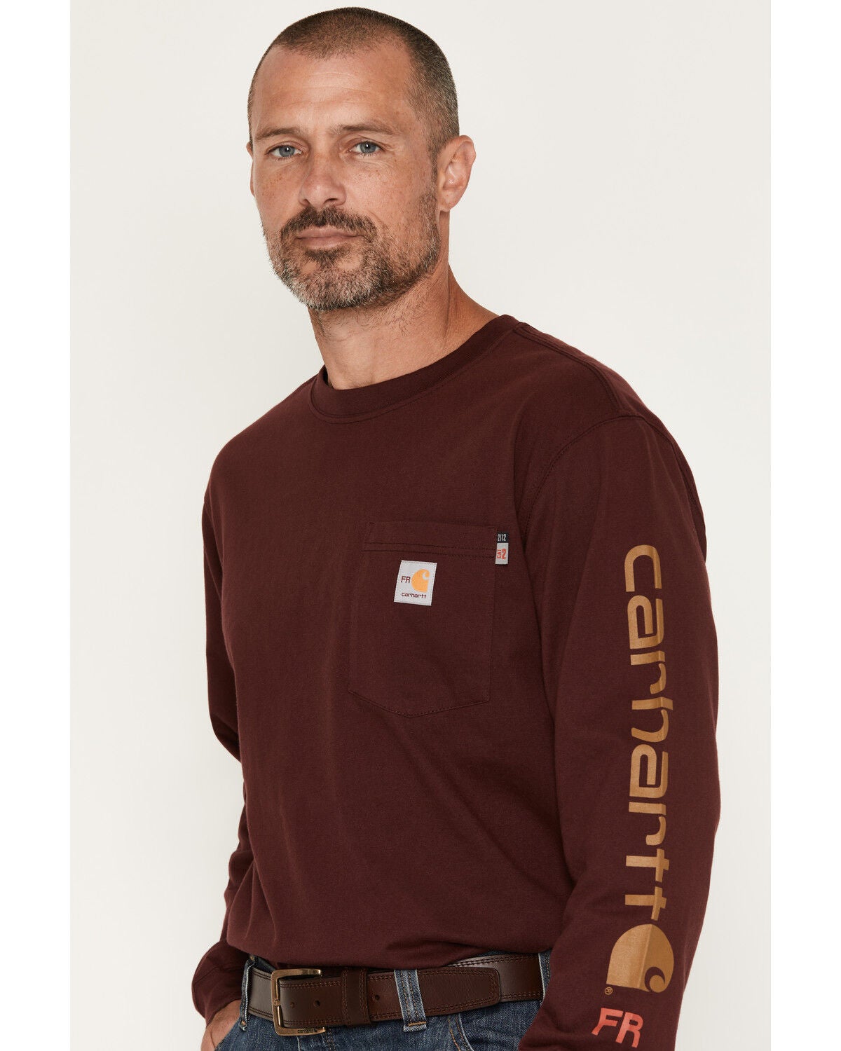 Image #2 - Carhartt Men's FR Force&reg; Loose Fit Lightweight Long Sleeve Pocket Work Shirt, Wine, hi-res