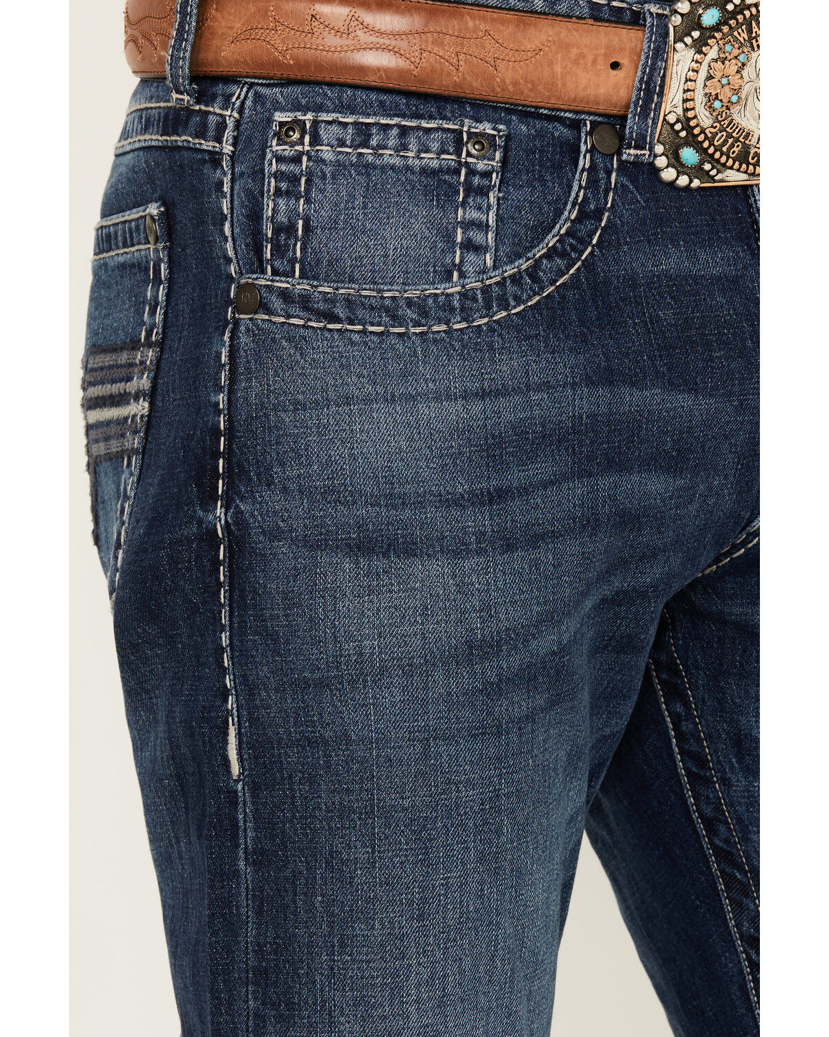 Image #2 - Rock 47 by Wrangler Men's Allenbrook Dark Wash Slim Straight Stretch Denim Jeans, Dark Medium Wash, hi-res
