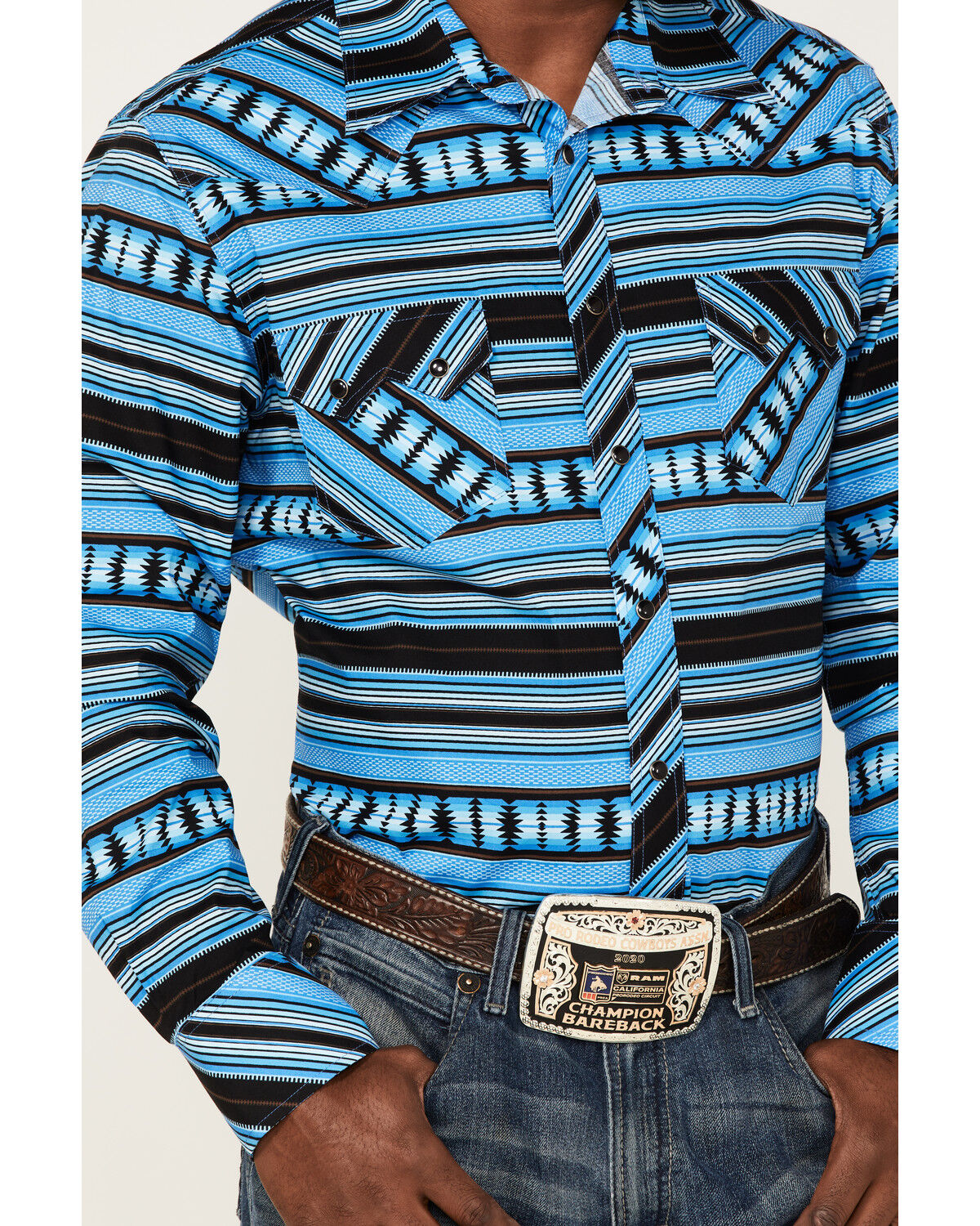 Image #3 - Rock & Roll Denim Men's Horizontal Southwestern Print Long Sleeve Snap Western Shirt, Turquoise, hi-res