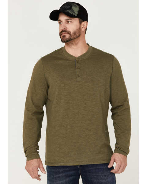 Image #1 - Brothers and Sons Men's Solid Heather Slub Long Sleeve Henley Shirt , Olive, hi-res