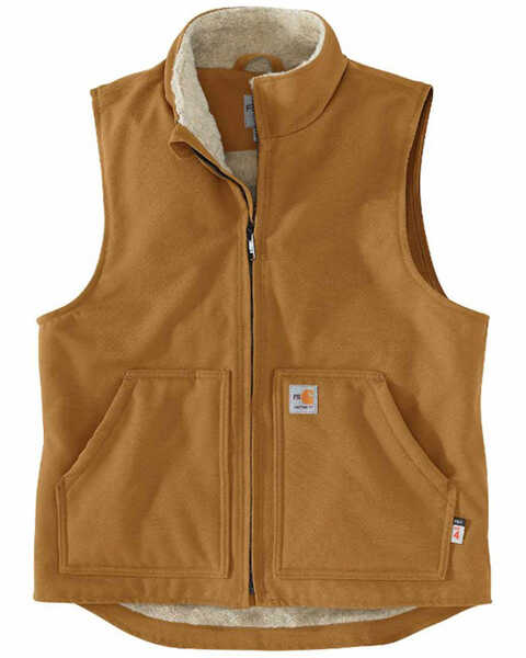 Carhartt Men's FR Duck Sherpa Lined Work Vest , Brown, hi-res