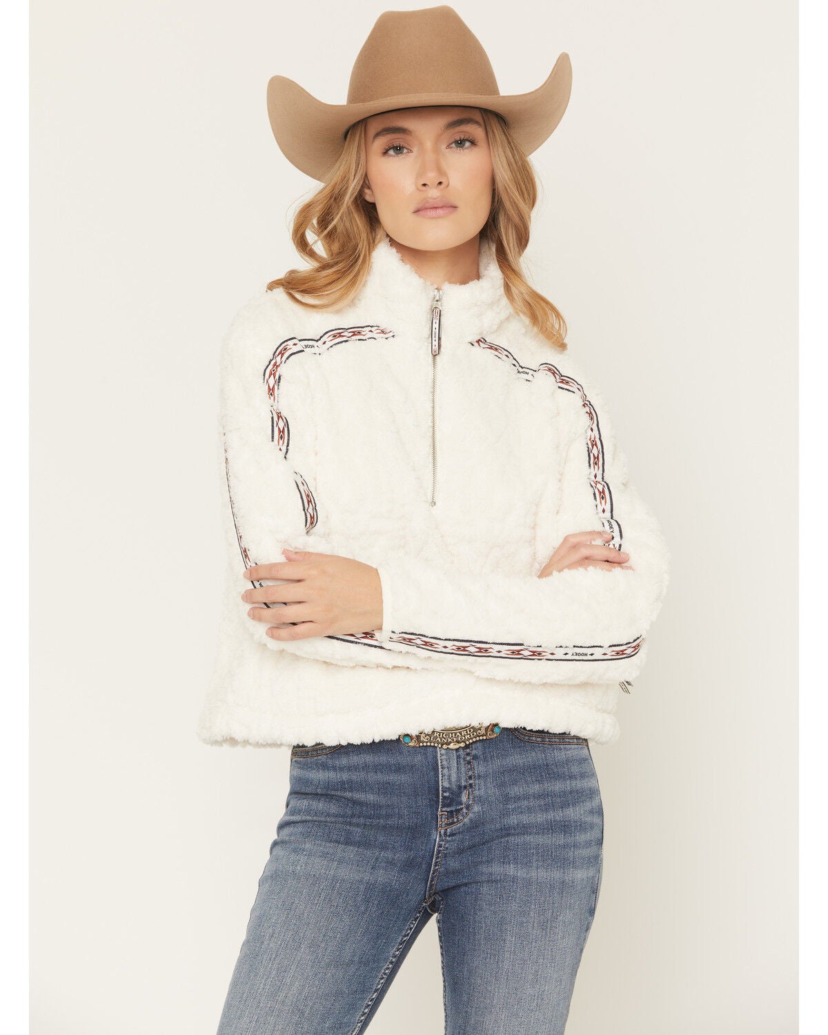 Hooey Women's Fleece 1/2 Zip Pullover, White, hi-res