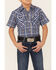 Image #3 - Ely Walker Boys' Plaid Print Short Sleeve Pearl Snap Western Shirt, Navy, hi-res