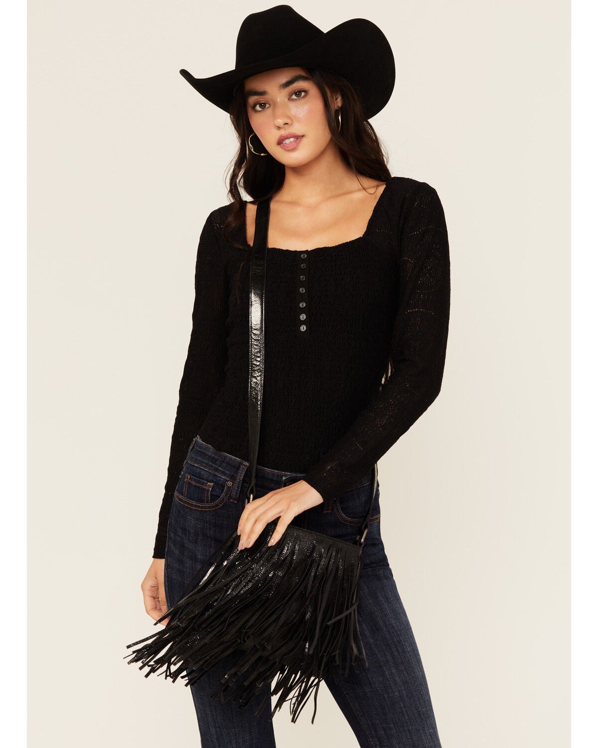Idyllwind Women's Camarillo Metallic Fringe Suede Crossbody Bag, Black, hi-res