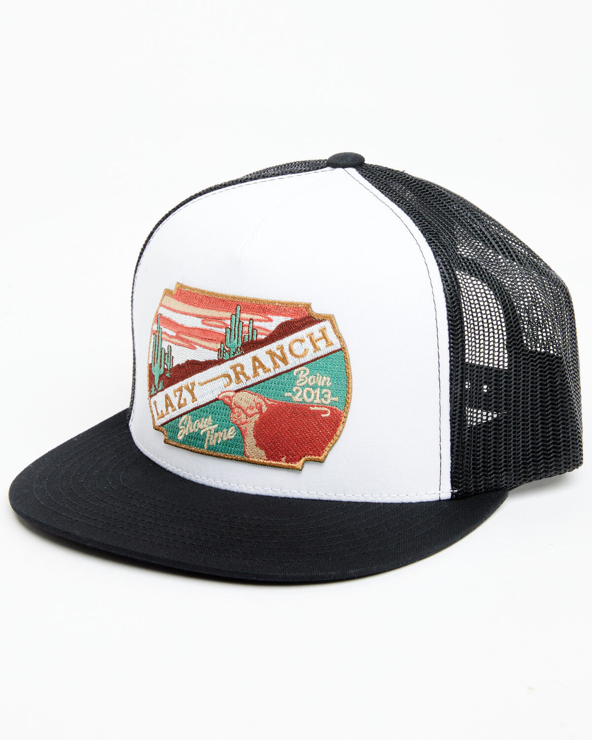 Image #1 - Lazy J Ranch Wear Men's Show Time Trucker Cap, Black/white, hi-res