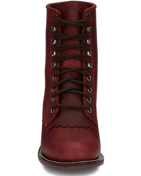 Image #4 - Justin Women's McKean Lace-Up Boots - Round Toe , Red, hi-res