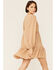 Flying Tomato Women's Long Sleeve Ruffle & Crochet Mini Dress, Tan, hi-res