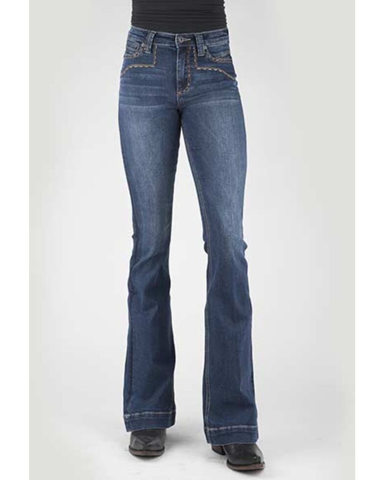Stetson Women's 921 Medium Wash High-Rise Yoke Flare Jean, Blue, hi-res