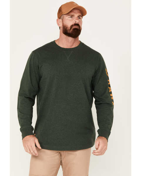 Image #1 - Hawx Men's Season Logo Long Sleeve Work Shirt, Green, hi-res