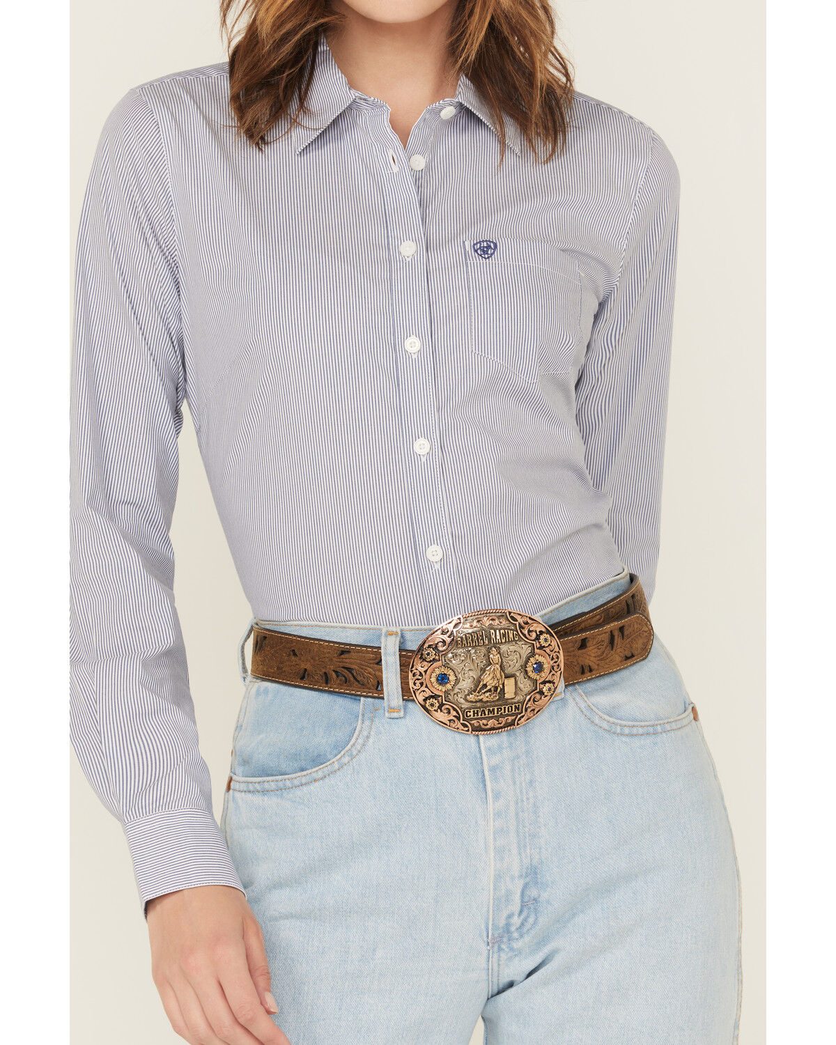 Image #3 - Ariat Women's Kirby Striped Print Long Sleeve Button-Down Stretch Western Shirt, Blue, hi-res