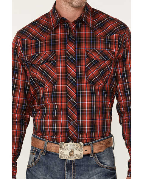 Image #3 - Wrangler Men's Plaid Print Long Sleeve Snap Western Shirt, Red, hi-res