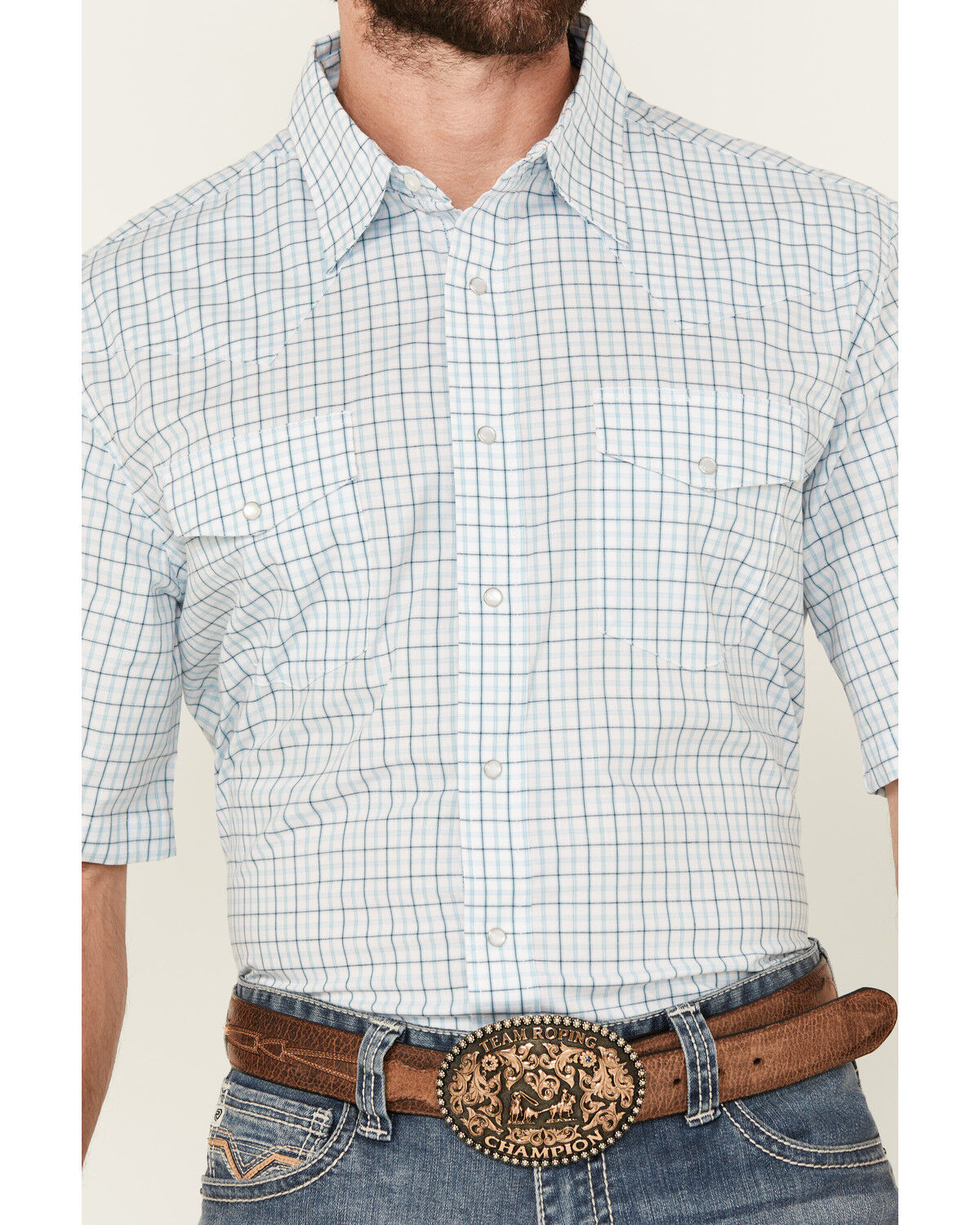 Image #3 - Wrangler Men's Plaid Print Short Sleeve Snap Western Shirt, White, hi-res