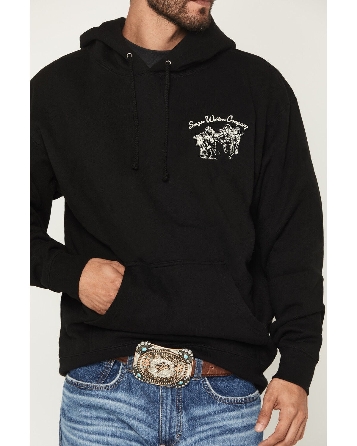 Image #3 - Seager Men's Los Rios Midweight Graphic Hooded Sweatshirt, Black, hi-res