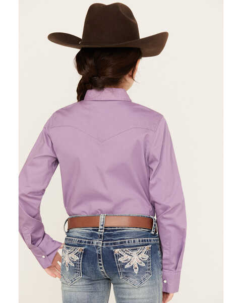 Shyanne Girls' Solid Long Sleeve Western Riding Shirt, Purple, hi-res