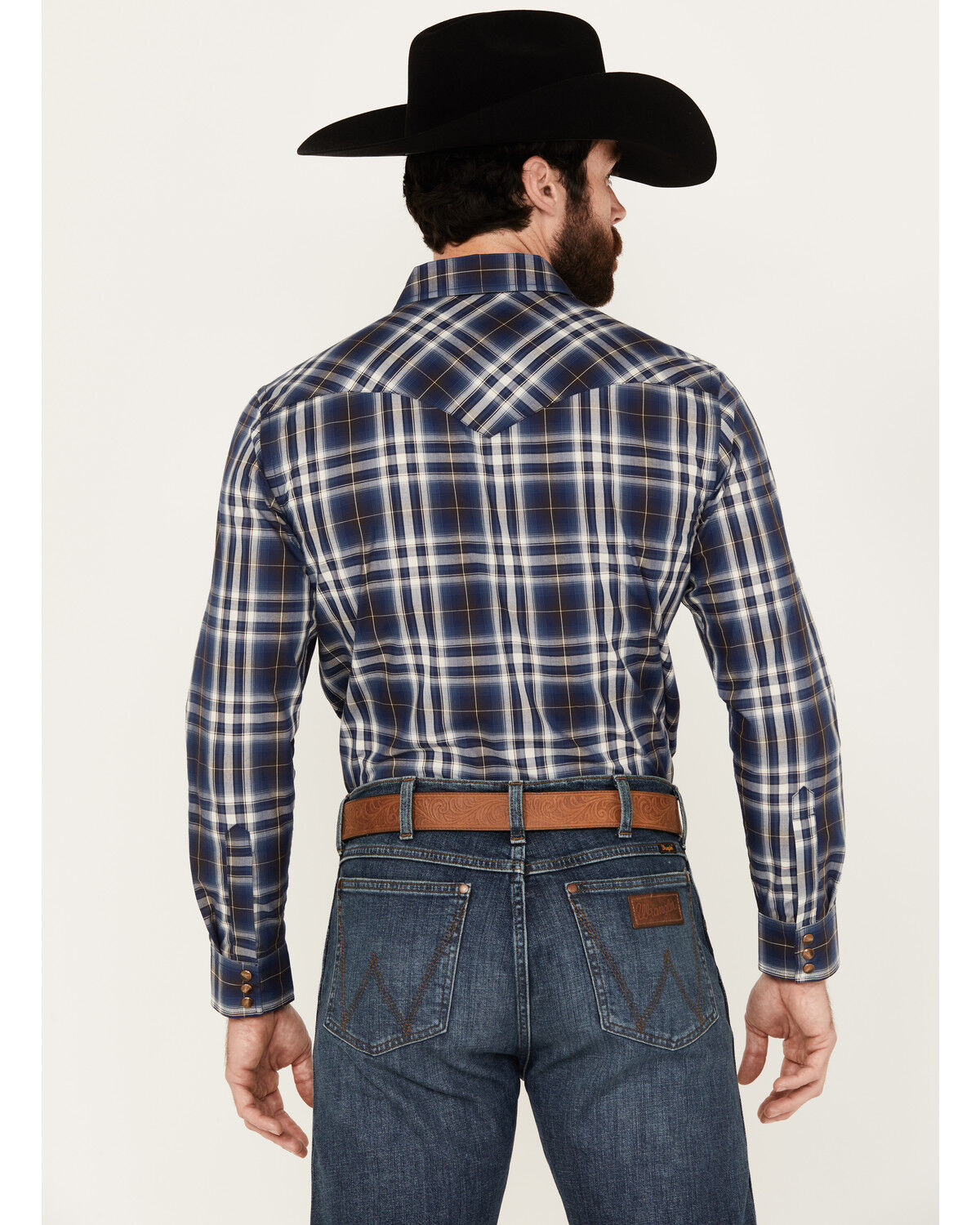 Image #4 - Pendleton Men's Frontier Plaid Print Long Sleeve Snap Western Shirt, Navy, hi-res