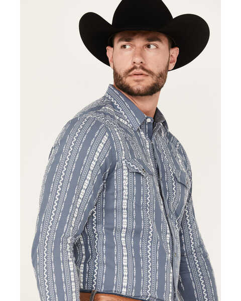Image #2 - Cody James Men's War Hunt Southwestern Striped Print Long Sleeve Snap Western Shirt - Big, Blue, hi-res