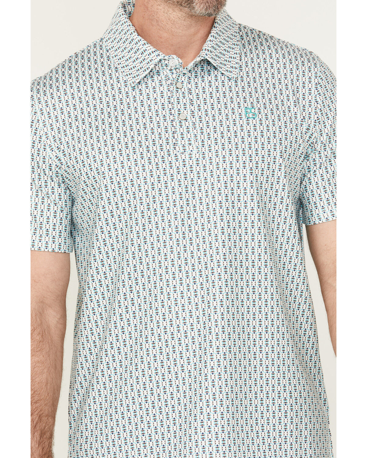 Image #3 - Panhandle Men's Geo Print Short Sleeve Stretch Polo, Aqua, hi-res