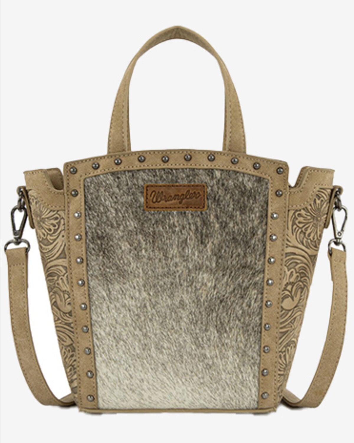 Image #1 - Wrangler Women's Cowhide Embossed Crossbody Tote Bag, Tan, hi-res
