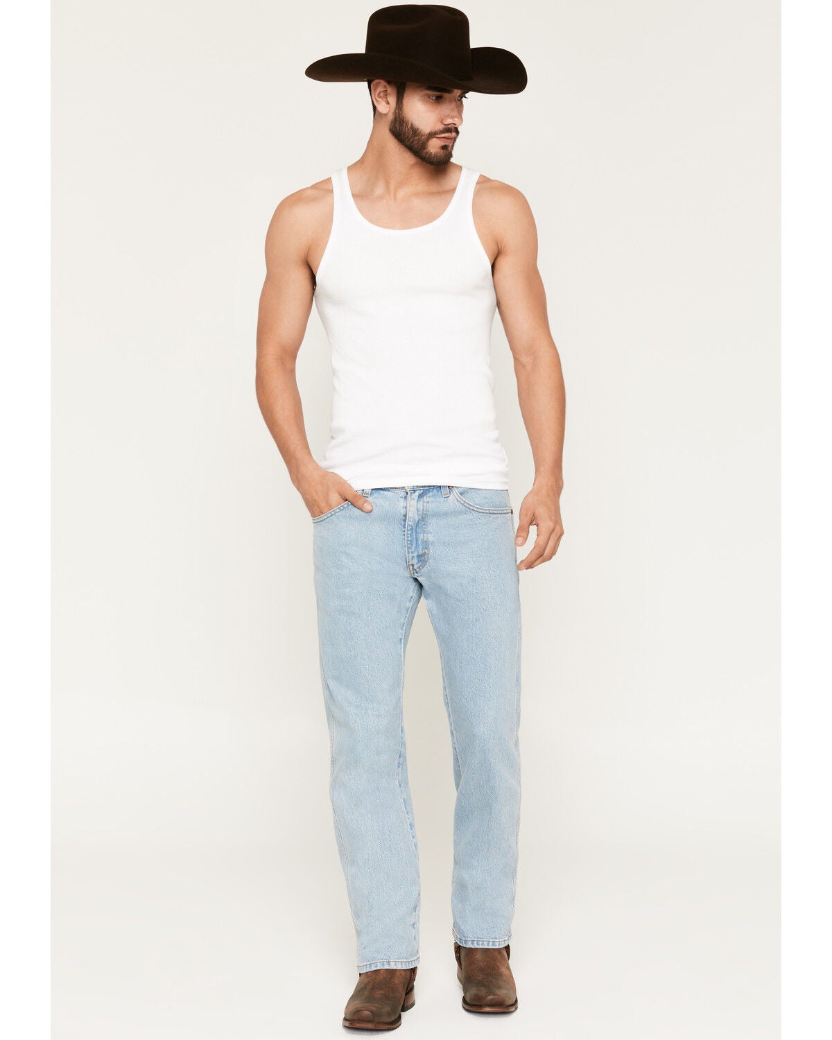 Levi's Men's 557 Back in the Saddle Light Wash Mid Rise Straight Stretch Denim Jeans, Light Wash, hi-res