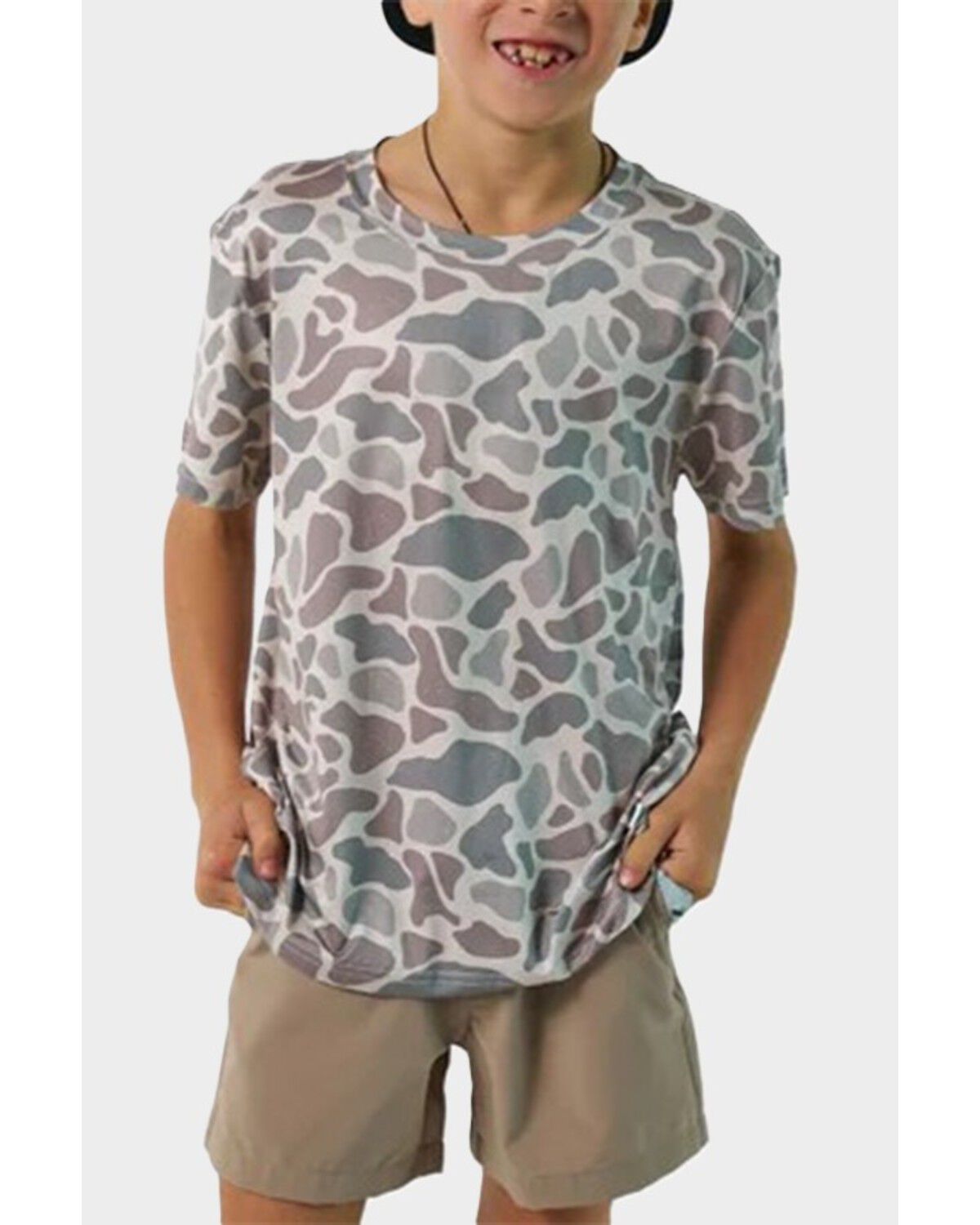 Burlebo Boys' Deer Camo Print Short Sleeve Performance Shirt, Camouflage, hi-res