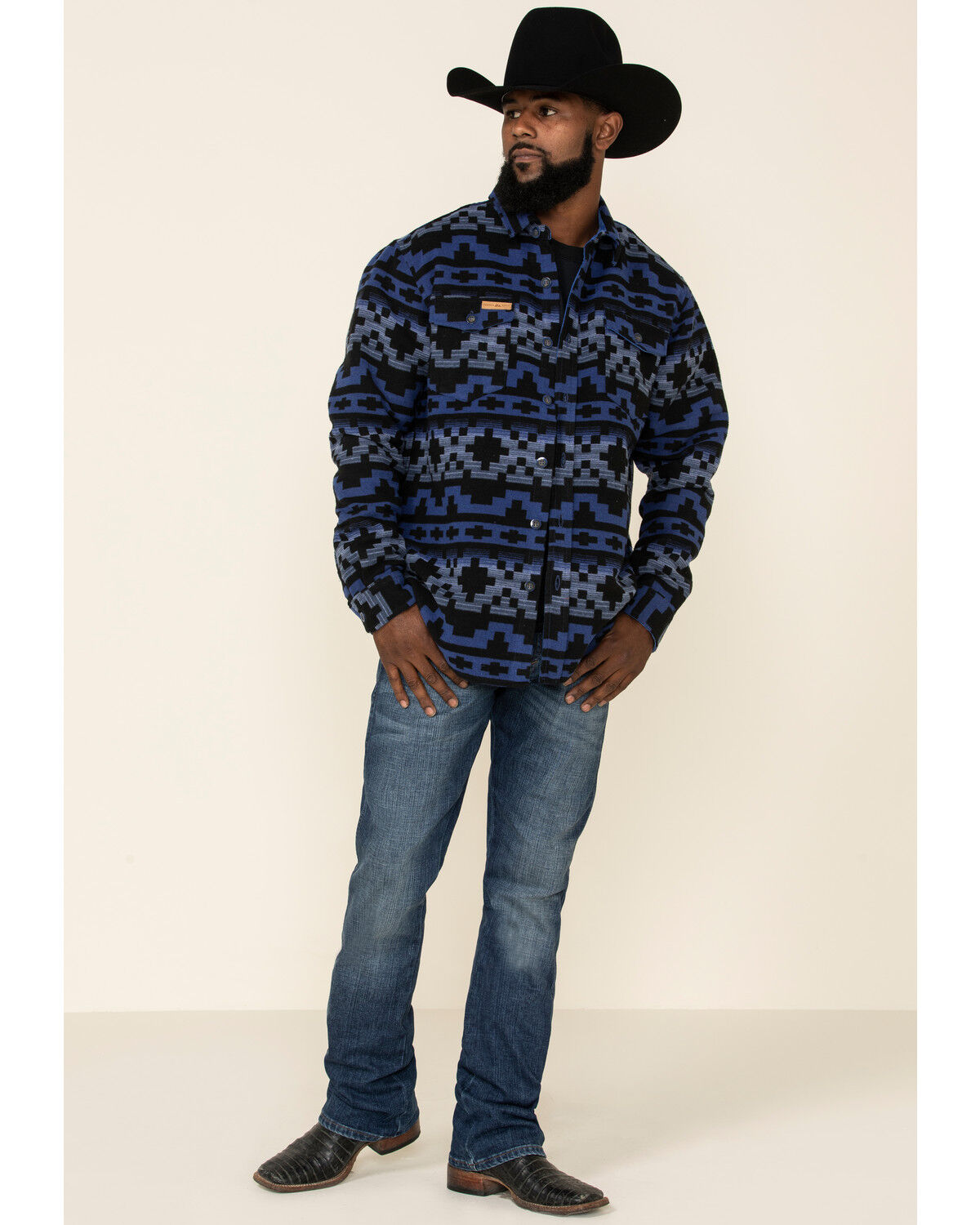 Image #2 - Powder River Outfitters Men's Southwestern Print Jacquard Shirt Jacket, Navy, hi-res