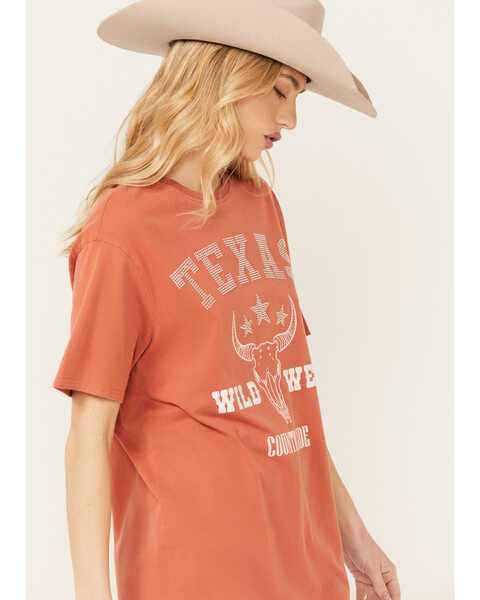 Image #2 - Mainstrip Women's Texas Rhinestone Short Sleeve Graphic Tee , Orange, hi-res