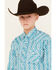 Image #2 - Rock & Roll Denim Boys' Southwestern Print Long Sleeve Pearl Snap Western Shirt, Turquoise, hi-res