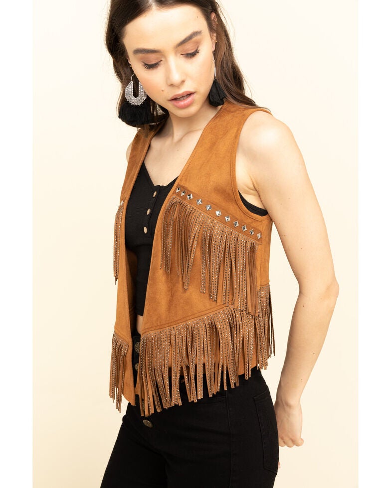 Vocal Women's Studded Fringe Suede Vest Sheplers