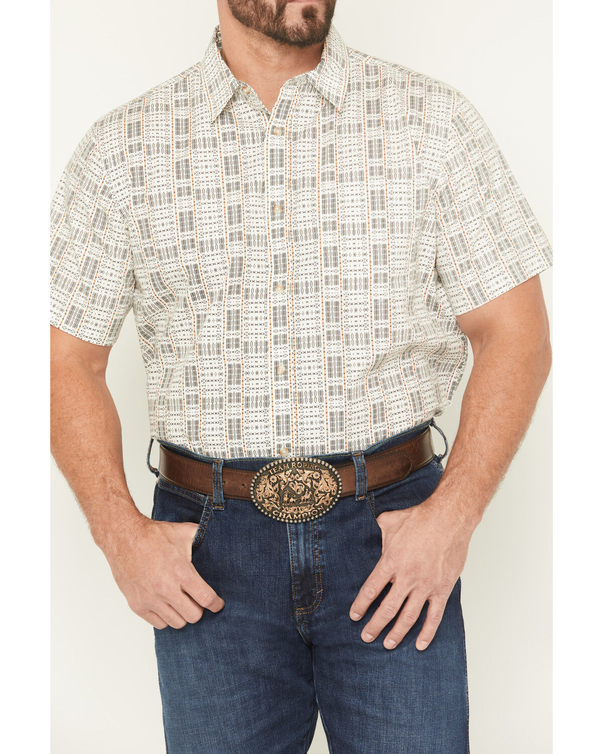 Image #3 - Gibson Trading Co Men's Chicken Scratch Southwestern Print Short Sleeve Button-Down Western Shirt, Cream, hi-res