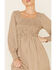 Image #3 - Very J Women's Tan Smocked Front Dress, , hi-res