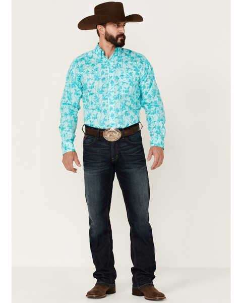 Image #2 - Ariat Men's WF Hassan Floral Print Long Sleeve Button Down Western Shirt , Turquoise, hi-res