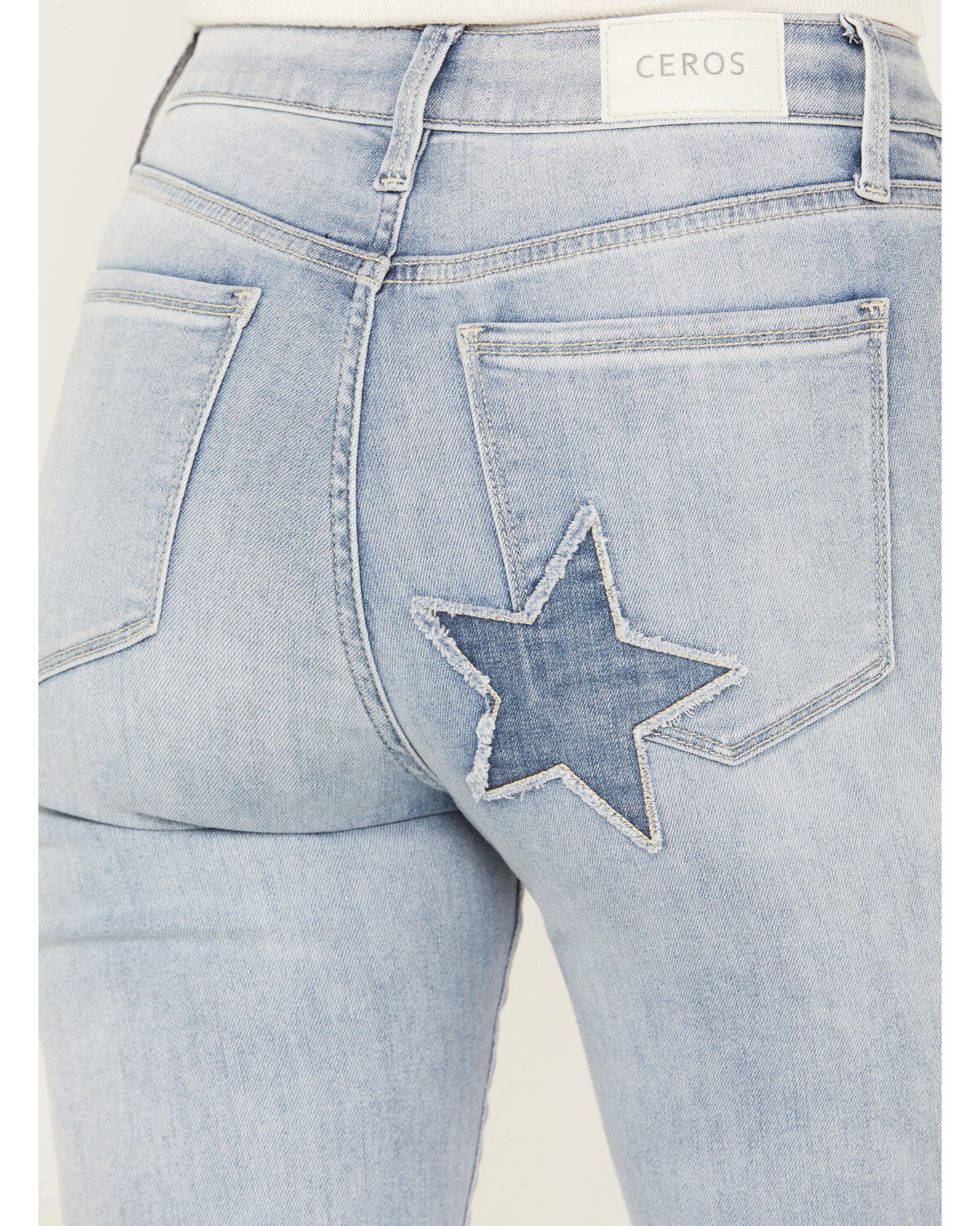 Image #4 - Ceros Women's Light Wash High Rise Starred Flare Stretch Jeans, Light Wash, hi-res