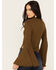 Shyanne Women's Rib Knit Mock Neck Bell Sleeve Top , Forest Green, hi-res