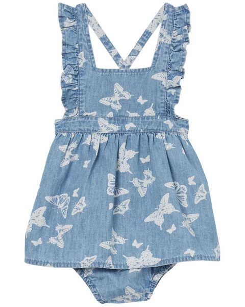 Wrangler Infant Girls' Denim Butterfly Print Dress Onesie , Blue, hi-res