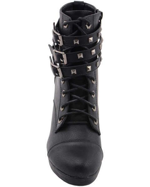 Image #5 - Milwaukee Leather Women's Studded Buckle Strap Laced Boots - Round Toe, Black, hi-res