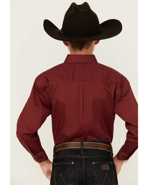 Image #4 - Panhandle Boys' Solid Long Sleeve Button-Down Stretch Western Shirt , Burgundy, hi-res